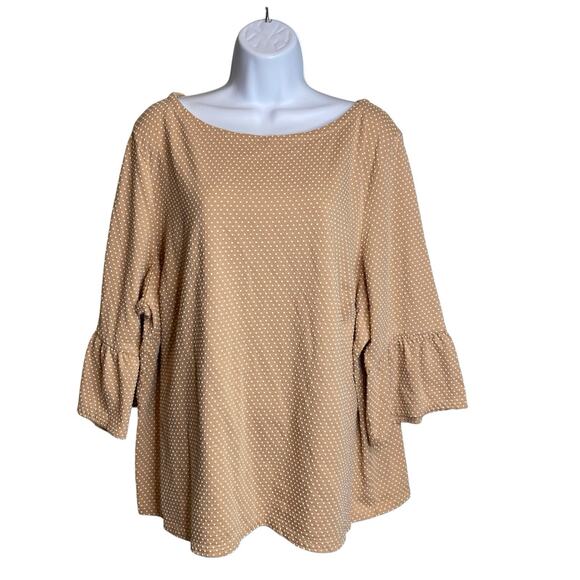 Talbots Women’s Beige Mini Swiss Dot Top Size 3XP Flowy Bell Sleeves Coastal - Picture 1 of 10